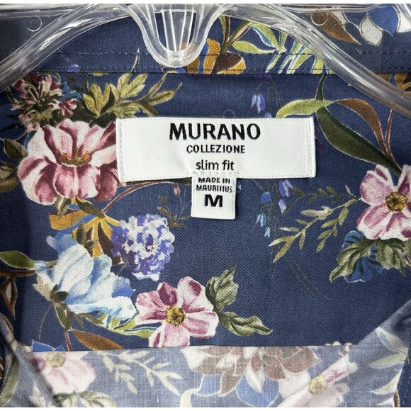 Murano Shirt Men’s Medium Floral Slim Fit Button Up Long Sleeve 100% Cotton - Picture 8 of 9